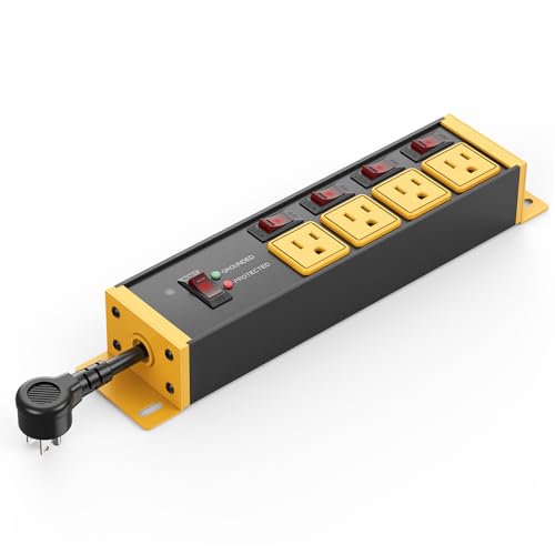 CCCEI 20 Amp Individual Switches Outlet Extender, 12 Gauge Short Flat Extension Cord, Kitchen, Travel, Garage, Industrial Heavy Duty Power Strip Surge Protector. 0.2FT, Yellow.
